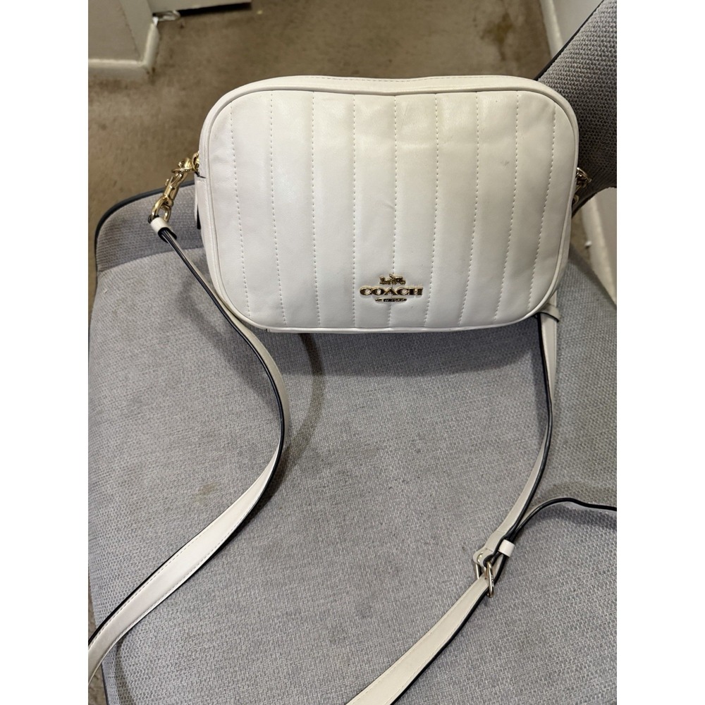 COACH C1569 Jes Crossbody With Linear Quilting Chalk White Leather Bag